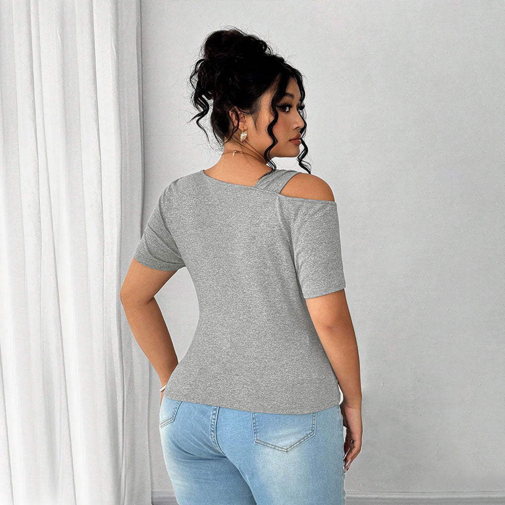 Damen Figurbetontes Kurzarm-Body mit asymmetrischem Ausschnitt und Knotendetail Echo Archiv