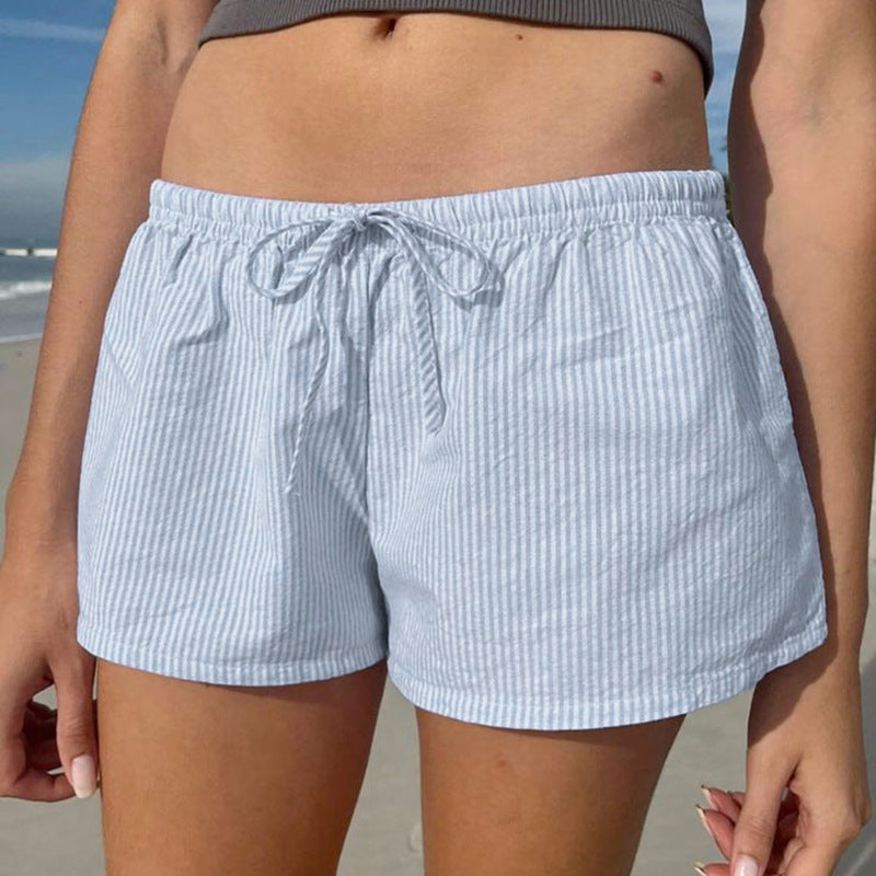Damen Kurzschlafhose mit elastischem Bund und modischem Bindegürtel Echo Archiv