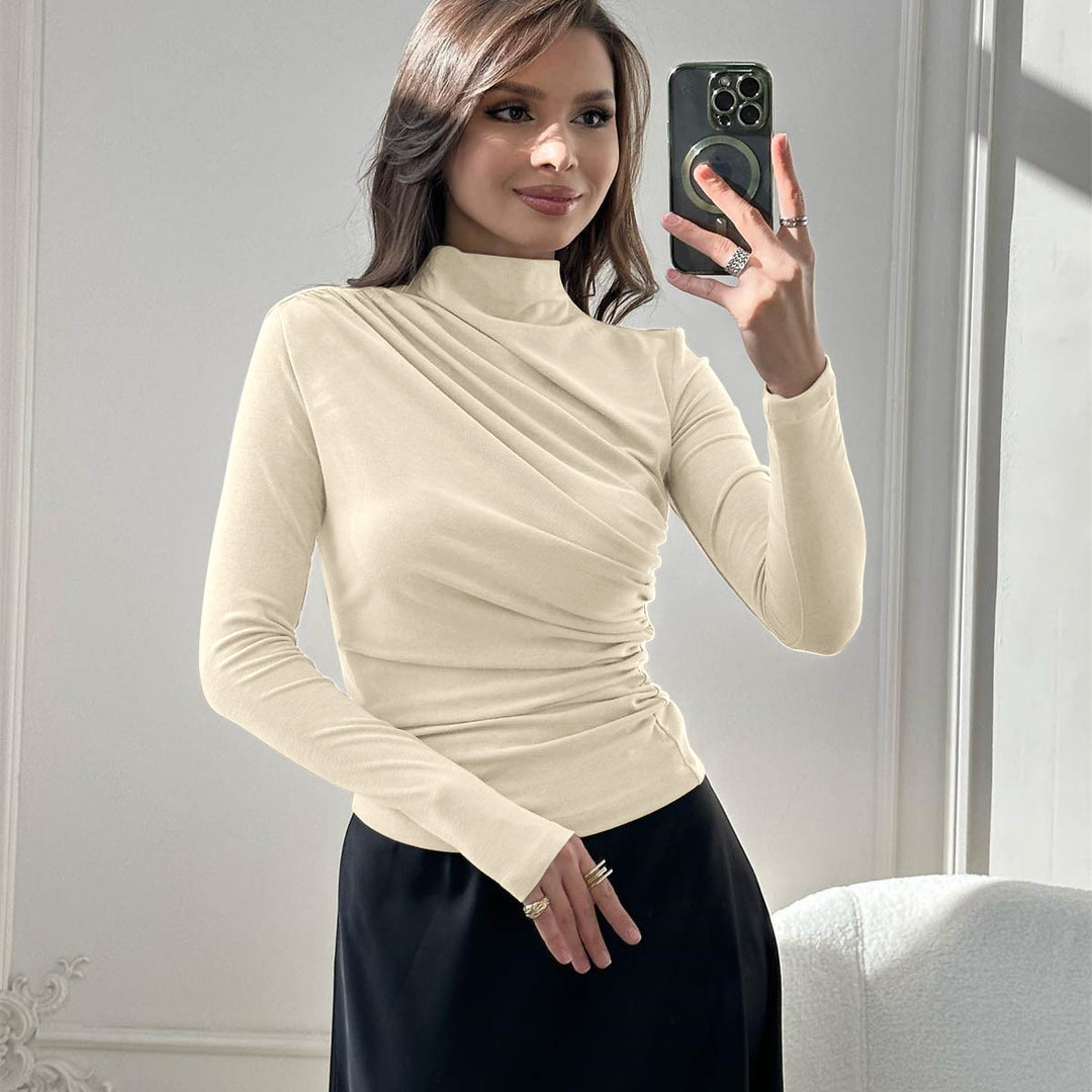 Damen Fitted Langarmshirt mit Stehkragen und seitlicher Raffung Echoarchiv