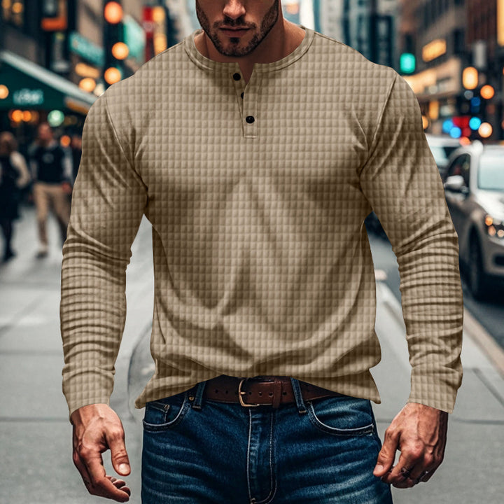 Herren Langarmshirt im strukturierten Design mit Knopfleiste Echoarchiv