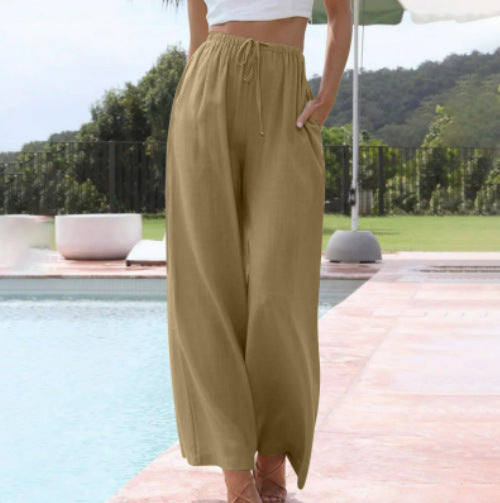 Damen weite Leinenhose mit elastischem Bund und praktischen Seitentaschen Echo Archiv