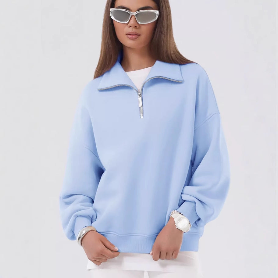 Unisex oversized Sweatshirt mit halbem Reißverschluss und Stehkragen aus weichem Baumwollmix Echo Archiv
