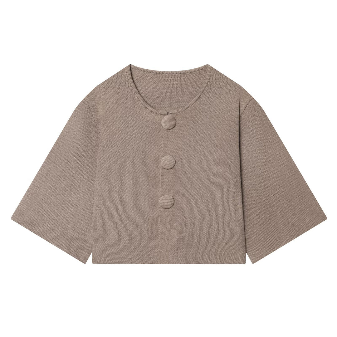 Damen Kurzgeschnittene Strickjacke mit überbreiten Ärmeln und bezogenen Knöpfen Echo Archiv