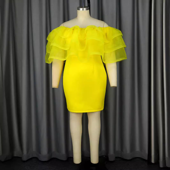 Damen Off-Shoulder-Kleid mit voluminösem Tüllvolant Echo Archiv