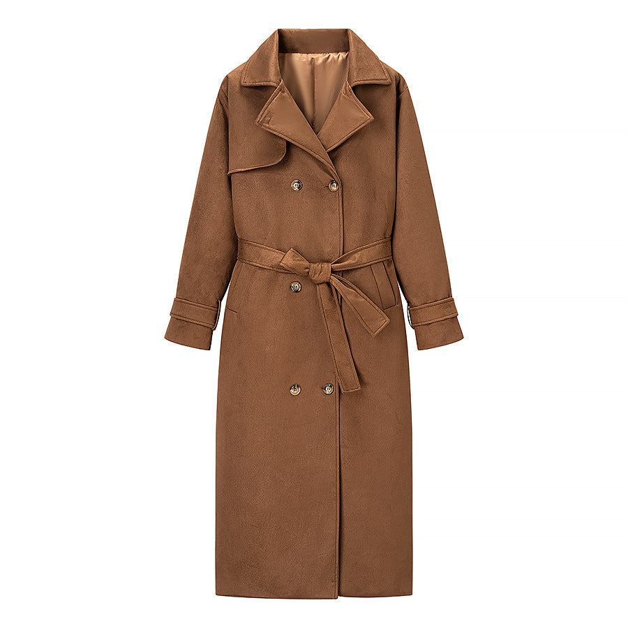 Damen Langer Doppelreihiger Mantel im Trenchcoat‑Stil mit Taillengürtel und Ärmelriegel Echo Archiv