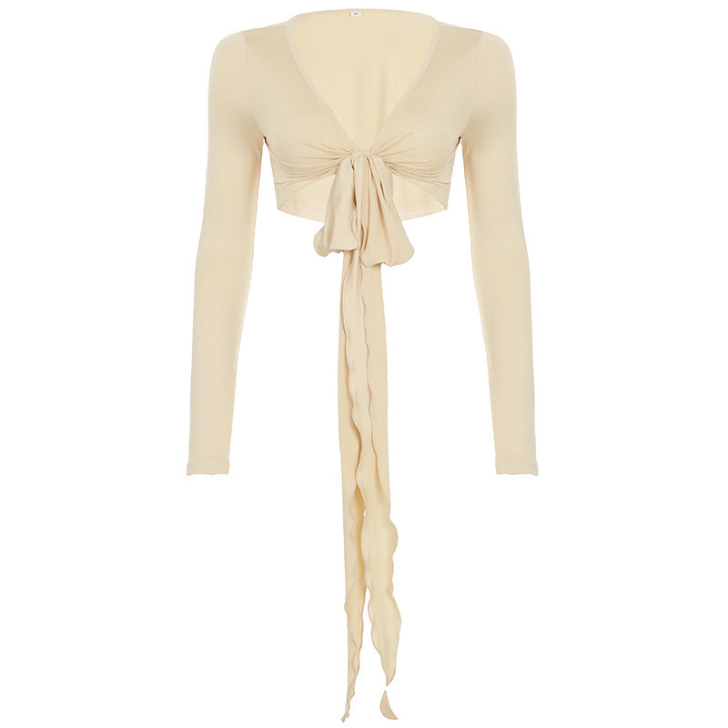 Damen Crop-Top mit verspieltem Bindeband und langen Ärmeln Echo Archiv
