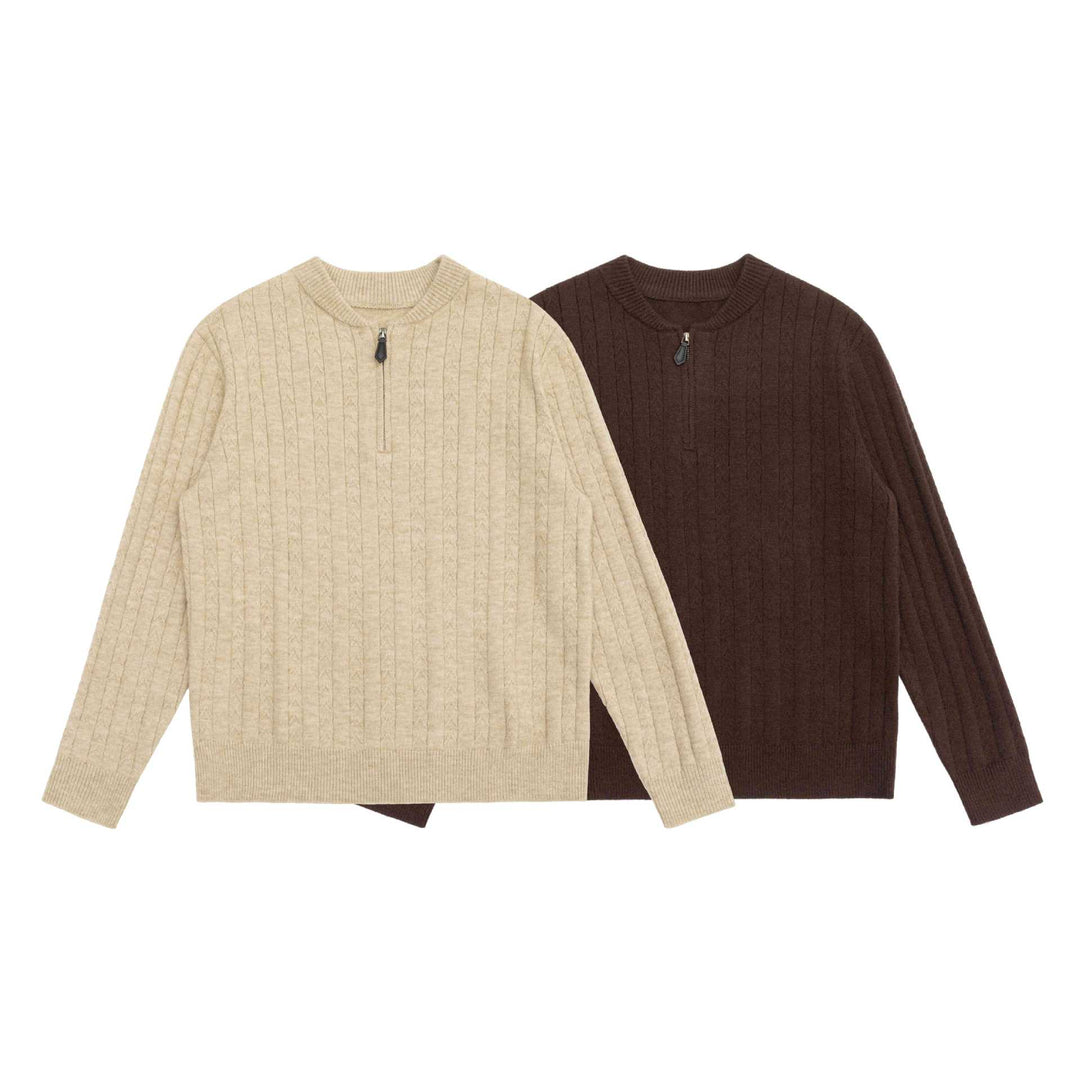 Herren Zopfmuster-Halbzip-Pullover mit Stehkragen und geripptem Saum Echoarchiv
