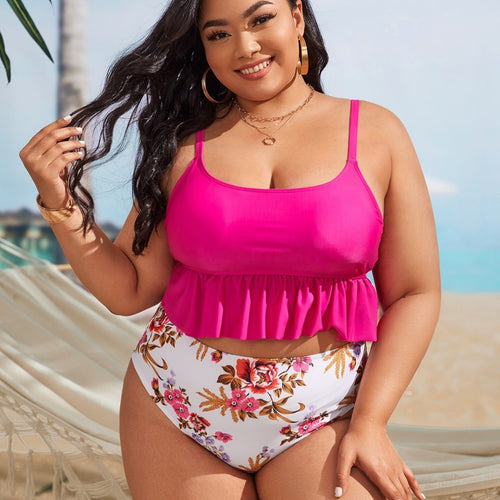 Damen Bikiniset mit voluminösem Rüschendesign und floralem Muster Echo Archiv