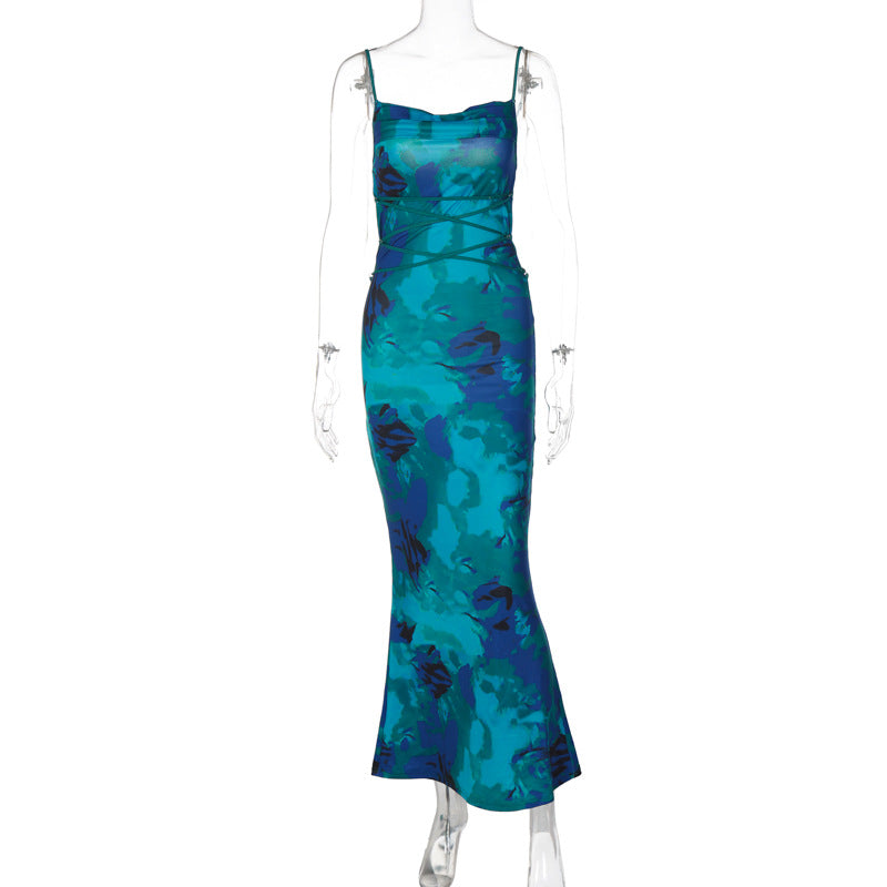 Damen Elegantes Maxikleid mit Spaghetti-Trägern und fließendem Schnitt Echo Archiv