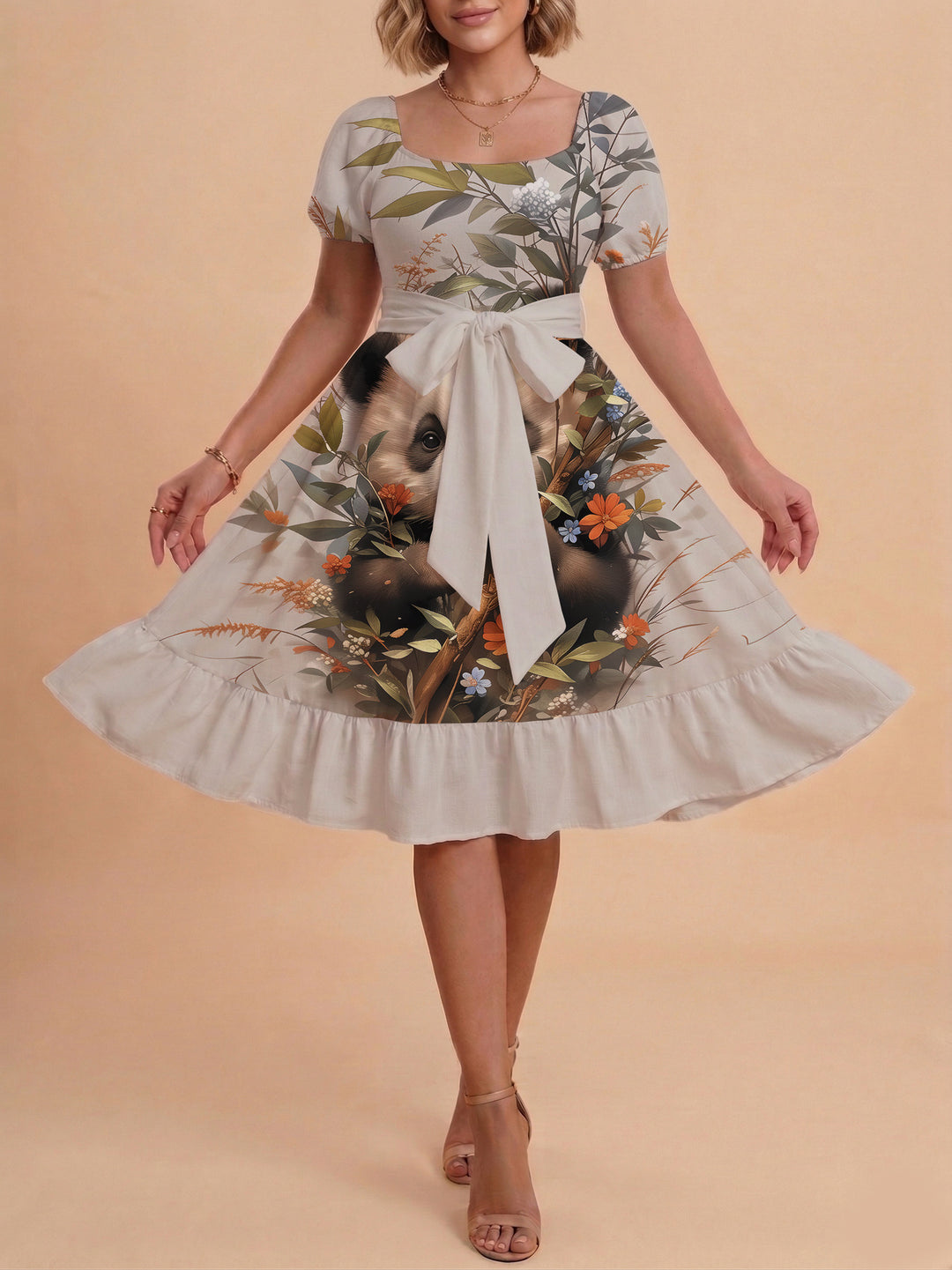 Damen Sommerliches Blumenkleid mit taillierbarem Gürtel und voluminösen Ärmeln Echo Archiv
