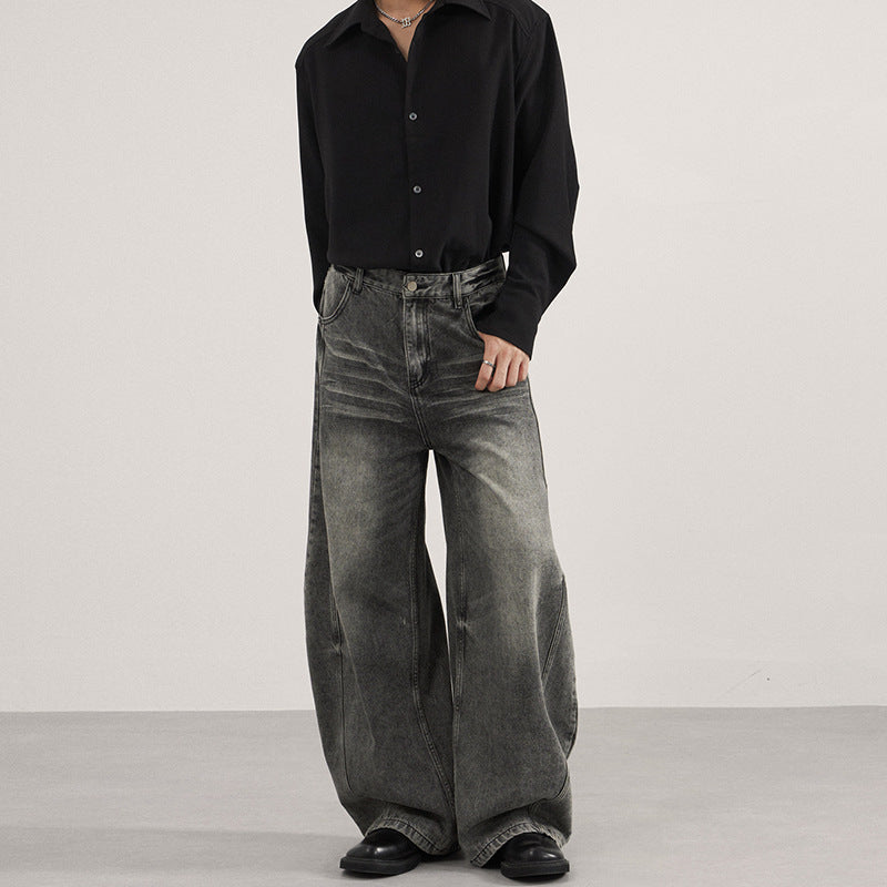 Herren Ultraweite vintagegewaschene Denim-Palazzohose mit tiefem Schritt und geradem Saum Echo Archiv