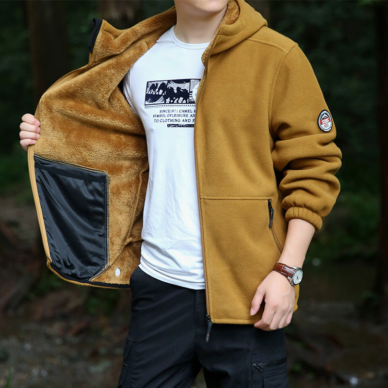 Herren Kapuzen-Fleecejacke mit durchgehendem Reißverschluss und Reißverschlusstaschen – Taviero