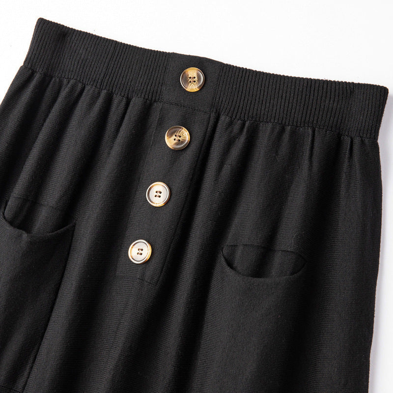 Damen Midirock aus Wollmix mit A‑Linie, elastischem Rippbund, Zierriegel‑Knopfleiste und aufgesetzten Taschen Echoarchiv