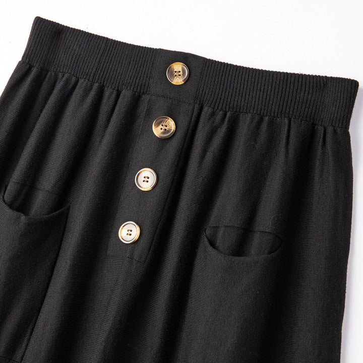 Damen Midirock aus Wollmix mit A‑Linie, elastischem Rippbund, Zierriegel‑Knopfleiste und aufgesetzten Taschen Echoarchiv
