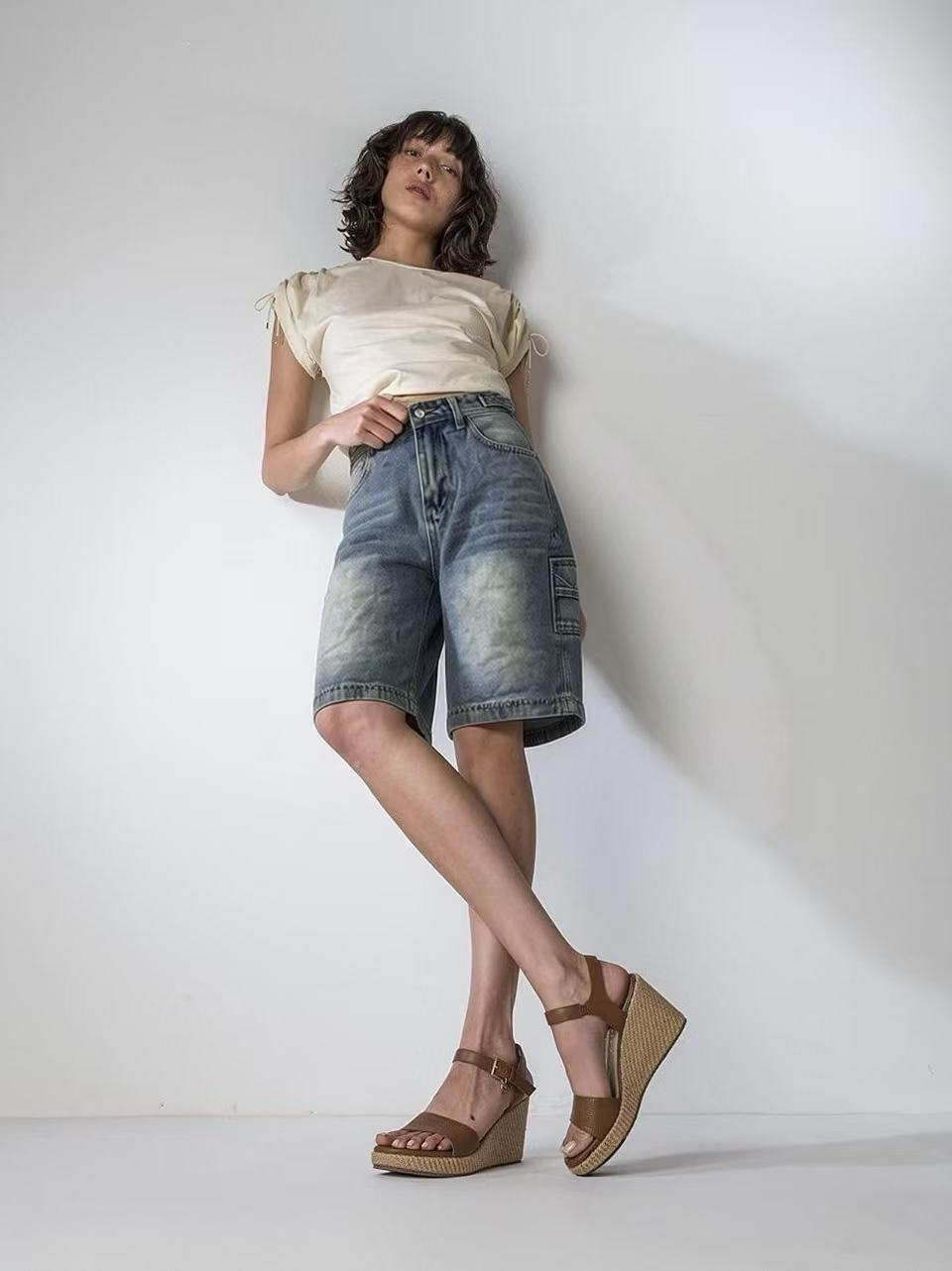 Damen lässige Denim-Shorts mit hohem Bund und weitem Schnitt Echo Archiv