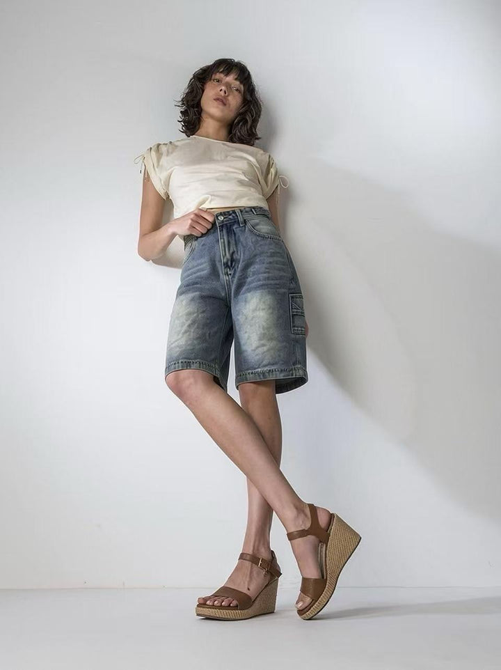 Damen lässige Denim-Shorts mit hohem Bund und weitem Schnitt Echo Archiv