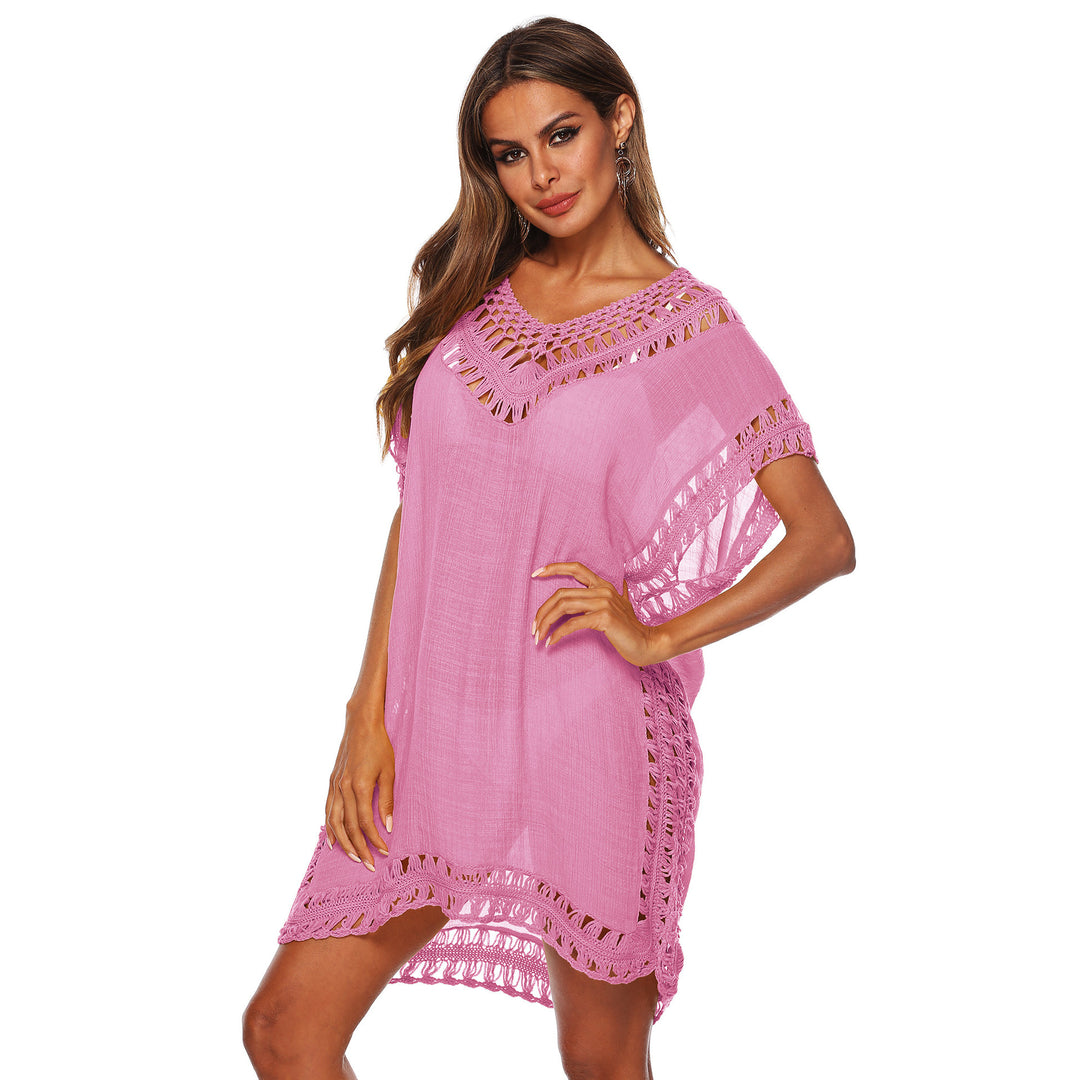 Damen Häkel-Strandüberwurf mit elegantem V-Ausschnitt und fransigen Details Echo Archiv