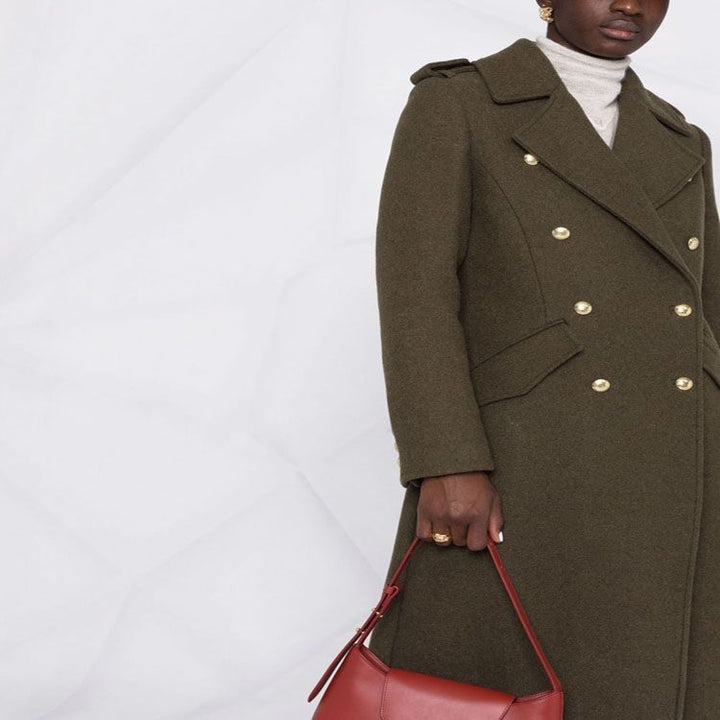 Damen A‑Linien Wollmix‑Mantel mit zweireihigem Tailoring, Metallknöpfen und Klappentaschen Echoarchiv