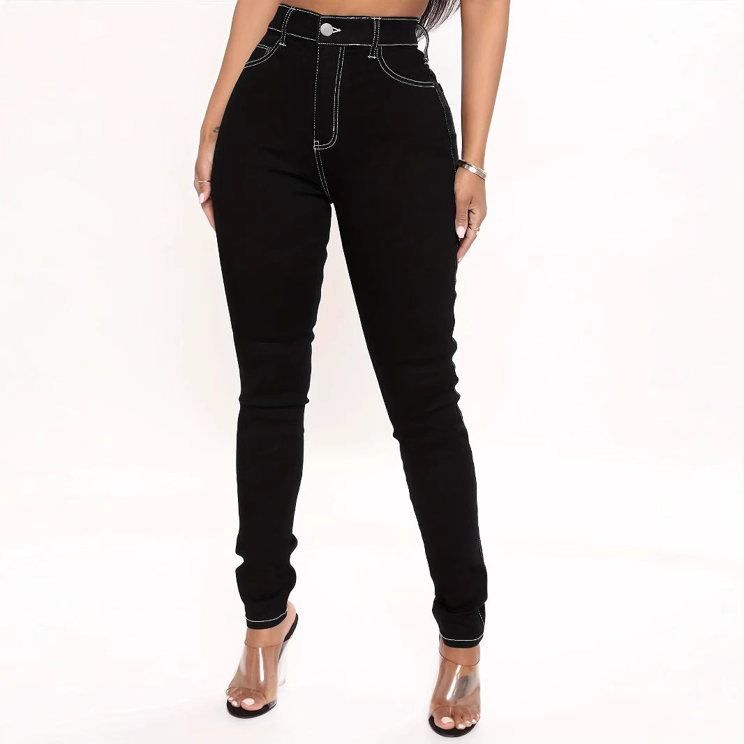 Damen Hochgeschnittene Sculpting-Skinny-Jeans mit kontrastierter Nahtführung und Schmetterlings-Stickerei Echo Archiv