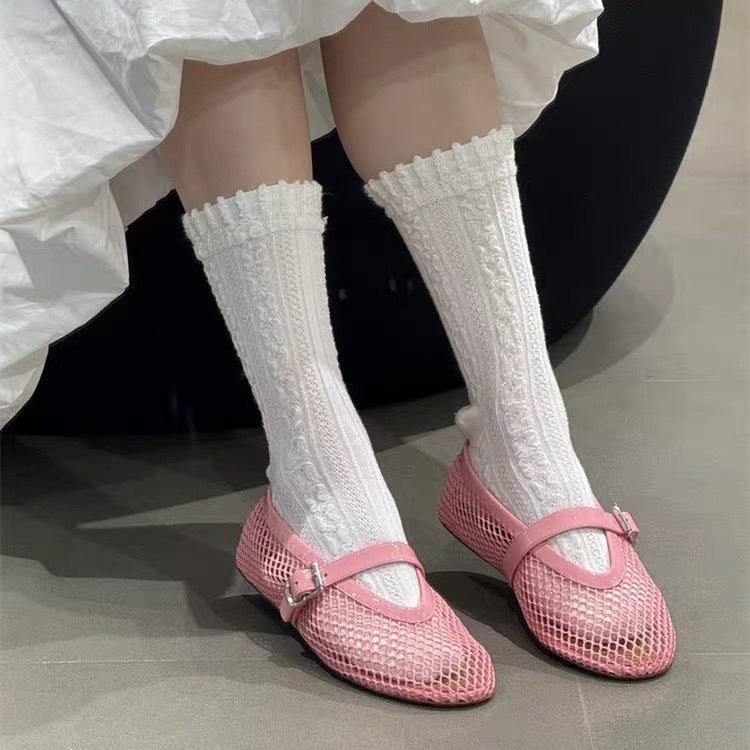 Damen Netz-Ballerinas mit elegantem Riemen und bequemer Sohle Echoarchiv