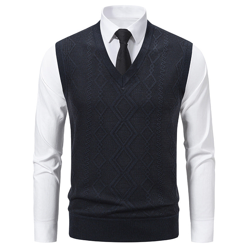 Herren elegante Strickweste mit V-Ausschnitt und strukturiertem Muster Echoarchiv