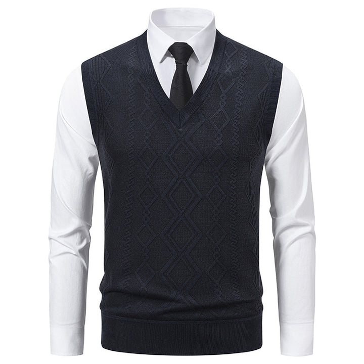Herren elegante Strickweste mit V-Ausschnitt und strukturiertem Muster Echoarchiv