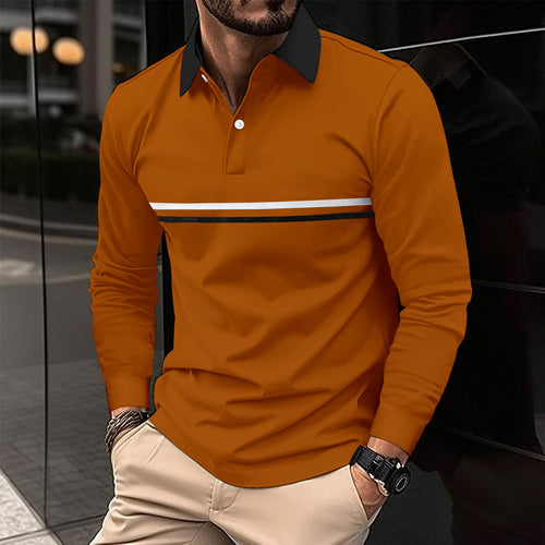 Herren Langarm-Polohemd mit modernem Streifendesign Echoarchiv