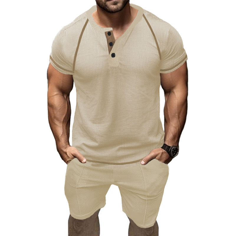 Herren Kurzarm-Henley-Shirt mit modernem Design und Knopfdetails Echoarchiv