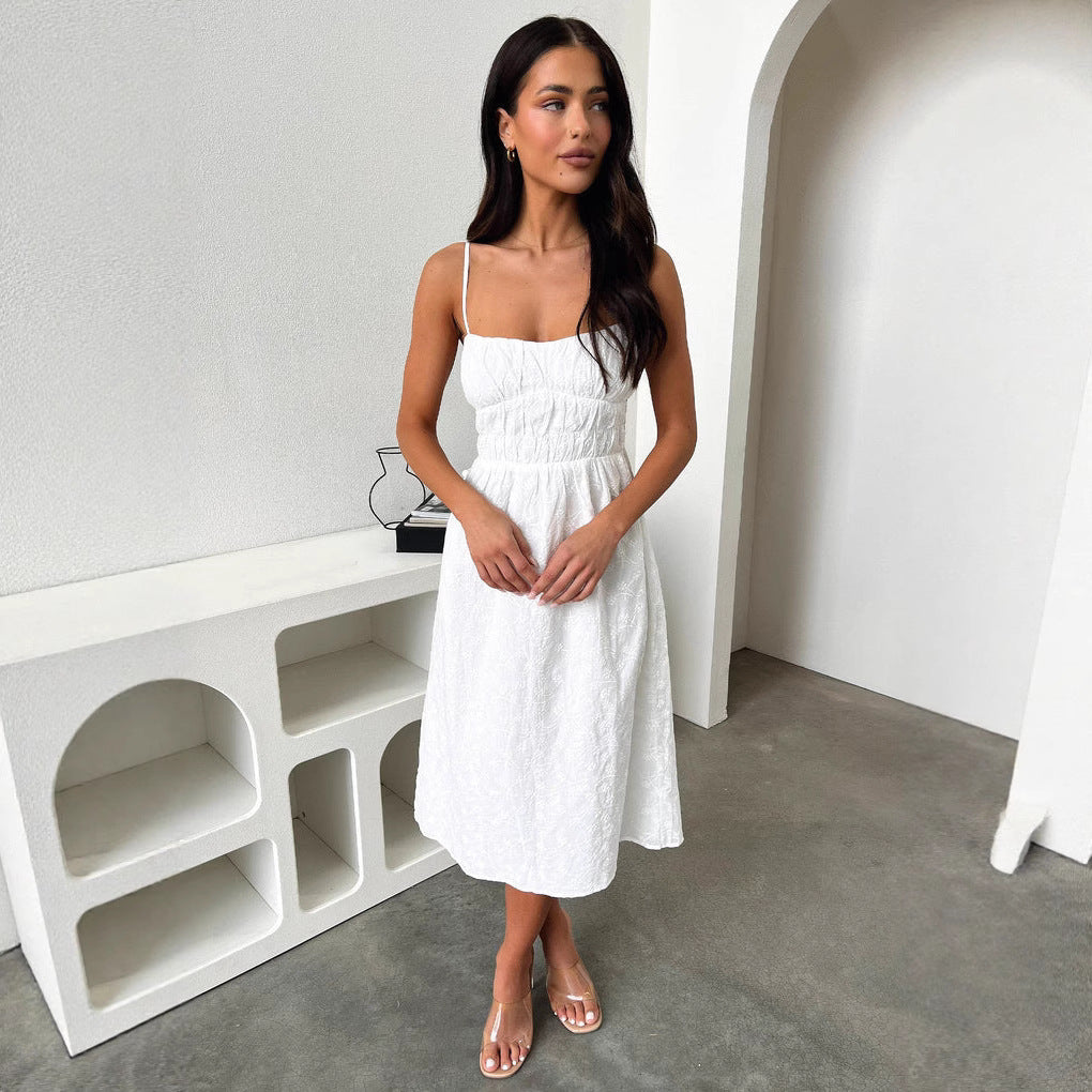 Damen Sommerliches Midi-Kleid mit verstellbaren Spaghettiträgern und Raffung Echo Archiv