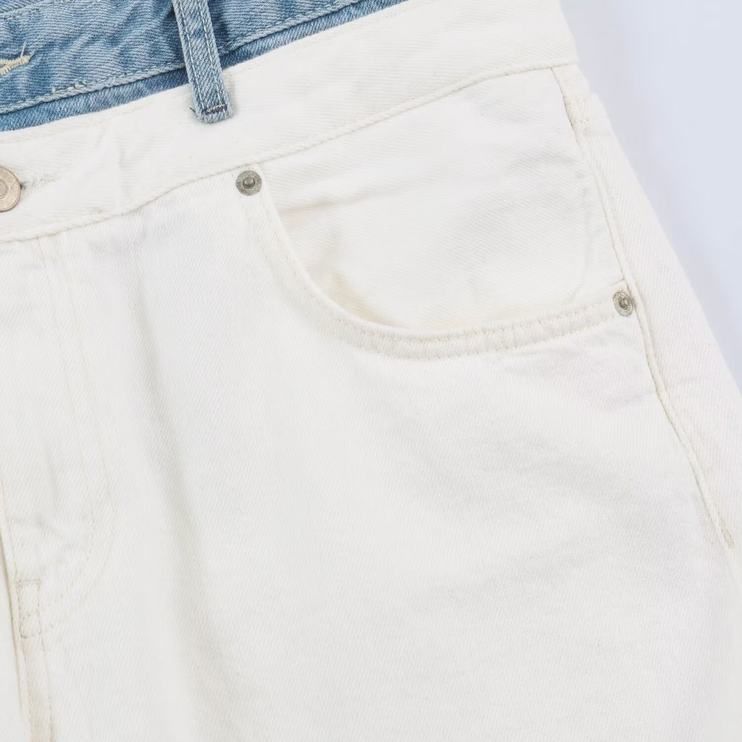 Damen Weite High‑Waist‑Jeans mit Kontrastbund und Fünf‑Taschen‑Design Echo Archiv