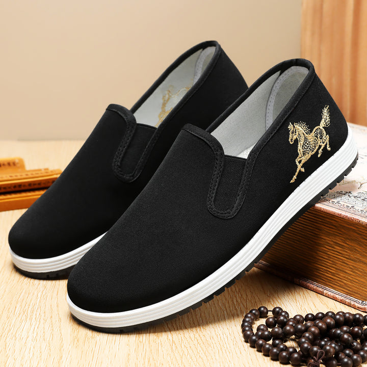 Damen nan leichter Slip-On Canvas-Sneaker mit elastischem Einstieg und bestickter Pferde-Applikation Echo Archiv