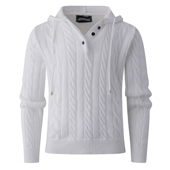 Herren Grobstrickpullover mit Kapuze und modernem Zopfmuster Echoarchiv