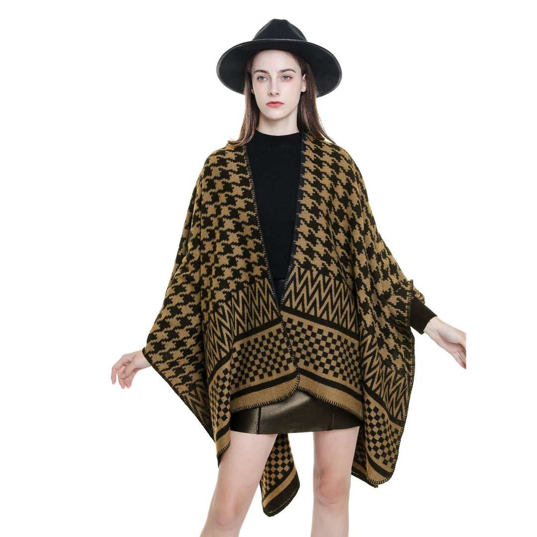 Damen Jacquard-Capeponcho mit Hahnentritt- und Geometriemuster Echo Archiv