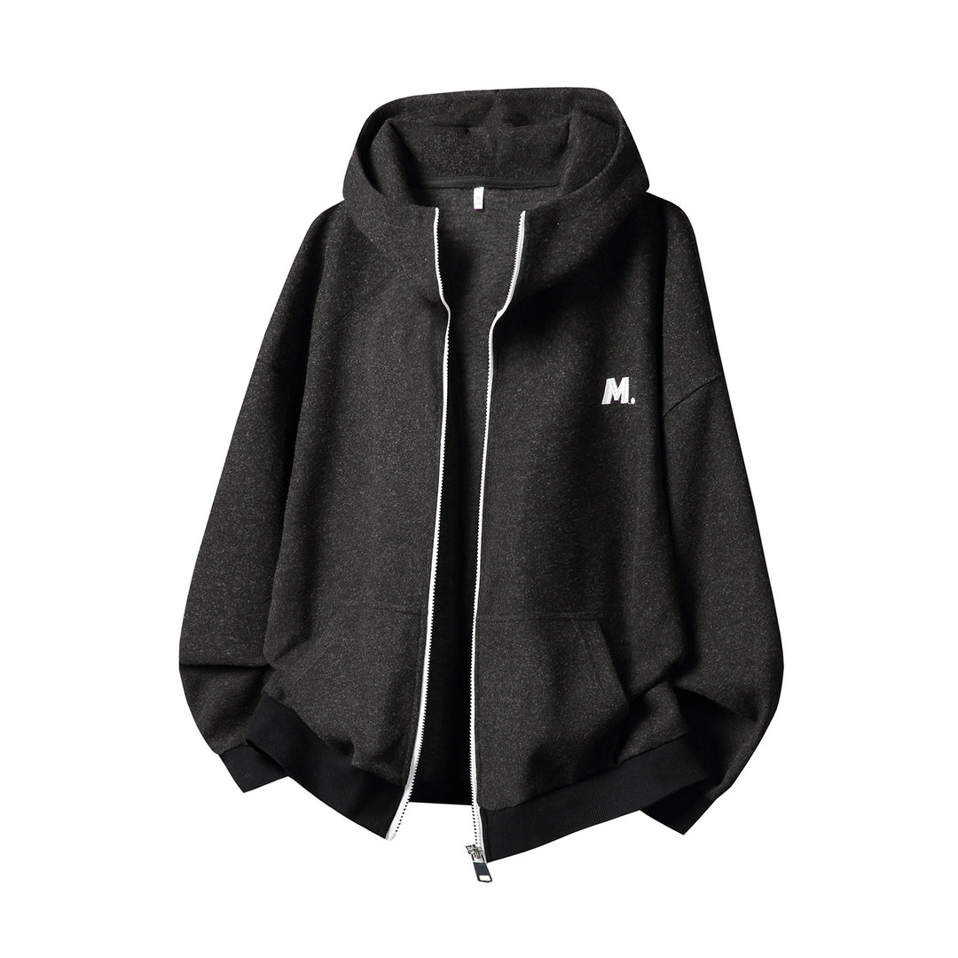 Unisex Oversize Kapuzenjacke mit durchgehendem Reißverschluss und minimaler Bruststickerei Echo Archiv