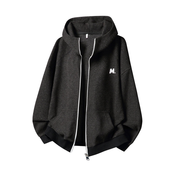 Unisex Oversize Kapuzenjacke mit durchgehendem Reißverschluss und minimaler Bruststickerei Echo Archiv