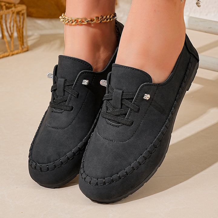 Damen nan atmungsaktive Mokassin-Slipper aus Mikrofaser mit elastischer Schnürung und rutschfester Gummisohle Echo Archiv