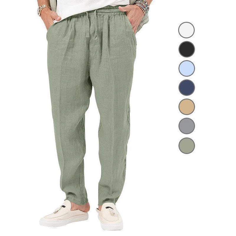 Herren Lässige Sommerleinenhose mit elastischem Bund und praktischen Taschen Echoarchiv