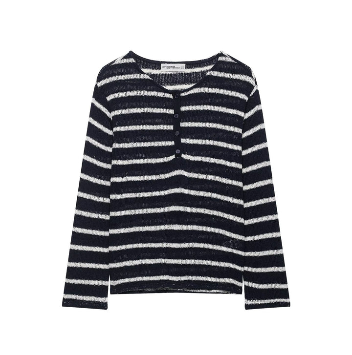 Damen Gestreifter Strick-Henleypullover mit Knopfleiste und Leichtstruktur Echo Archiv