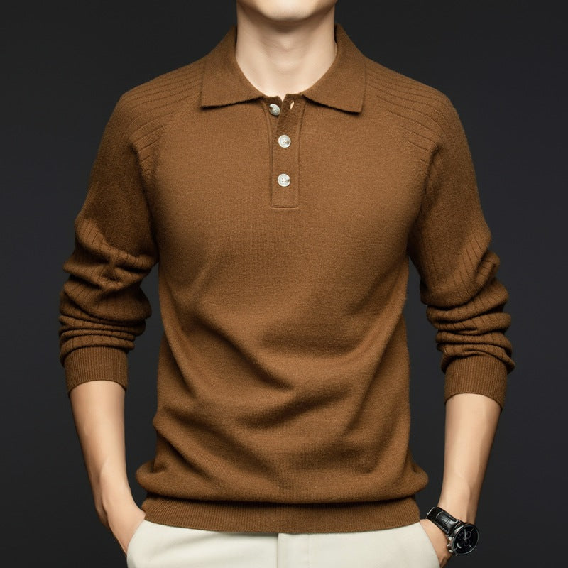 Herren eleganter Strickpullover mit Henley-Kragen und feiner Struktur Echoarchiv