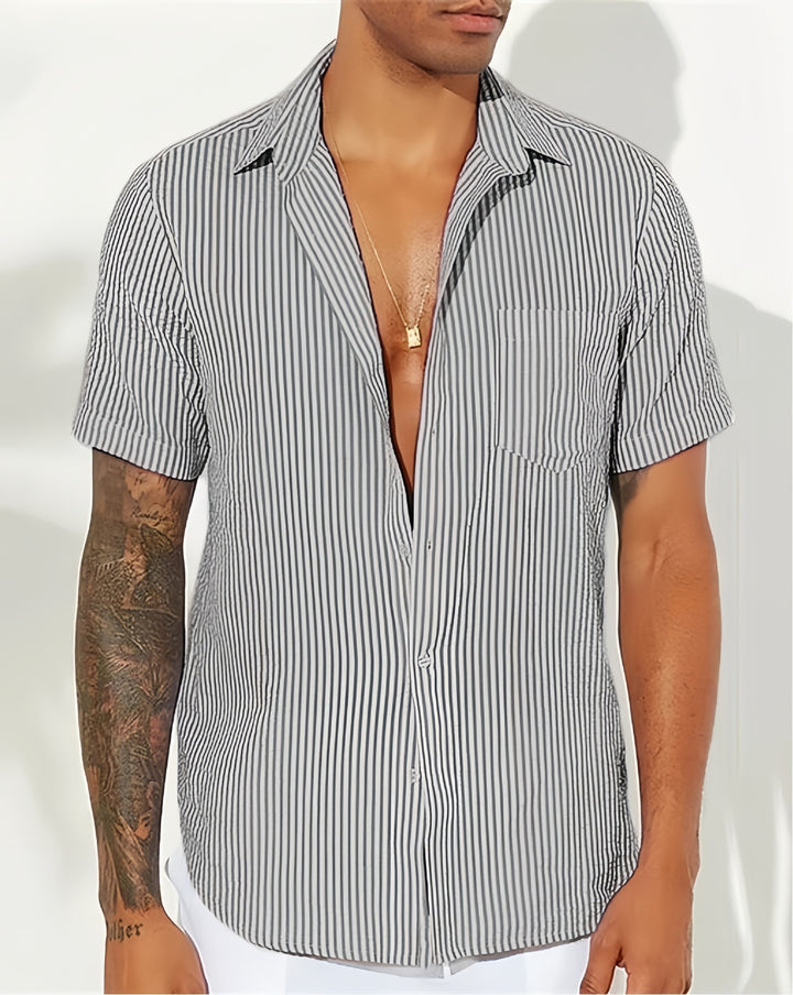 Herren Freizeit gestreiftes kurzärmeliges Button-Up Hemd Echoarchiv
