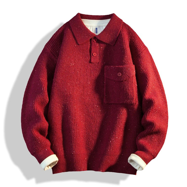 Herren Oversize-Strick-Polo mit Brusttasche & gerippter Struktur Echoarchiv