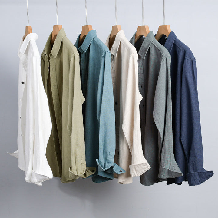 Herren Relaxed-Fit Leinenhemd mit durchgehender Knopfleiste und Hemdkragen Echoarchiv