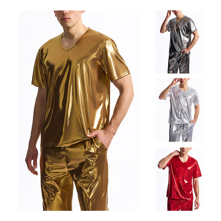 Herren glänzendes Sport-Outfit mit modernem V-Ausschnitt und elastischem Bund Echoarchiv