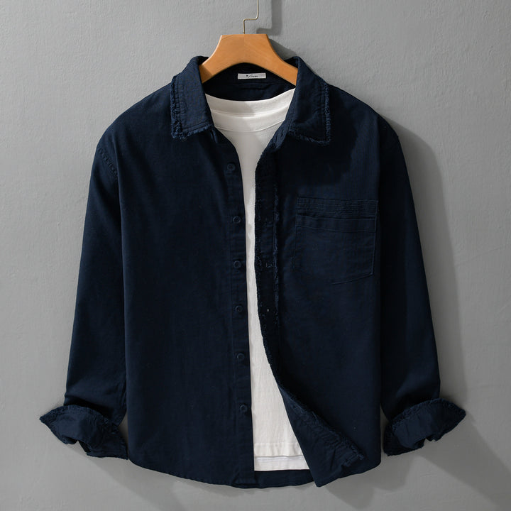 Herren Fransen-Overshirt aus Baumwollmix mit Brusttasche und Knopfleiste Echoarchiv