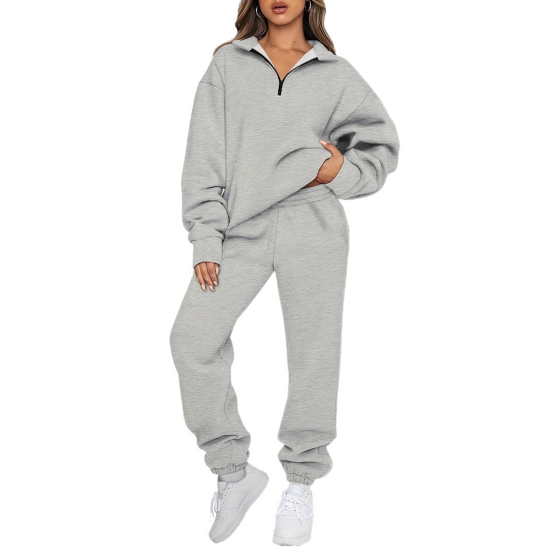 Damen nan zweiteiliges Relax-Set mit halbverdecktem Halbzip-Sweatshirt im Oversize-Schnitt und hohem Komfortbund Jogginghose Echo Archiv