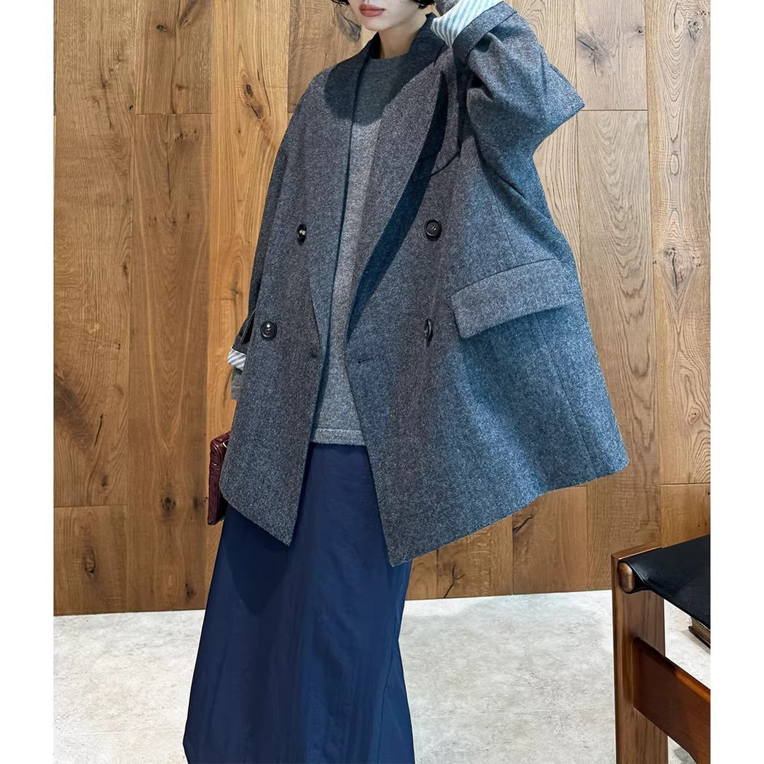 Damen Modischer Oversized Blazer mit doppelter Knopfleiste Echoarchiv