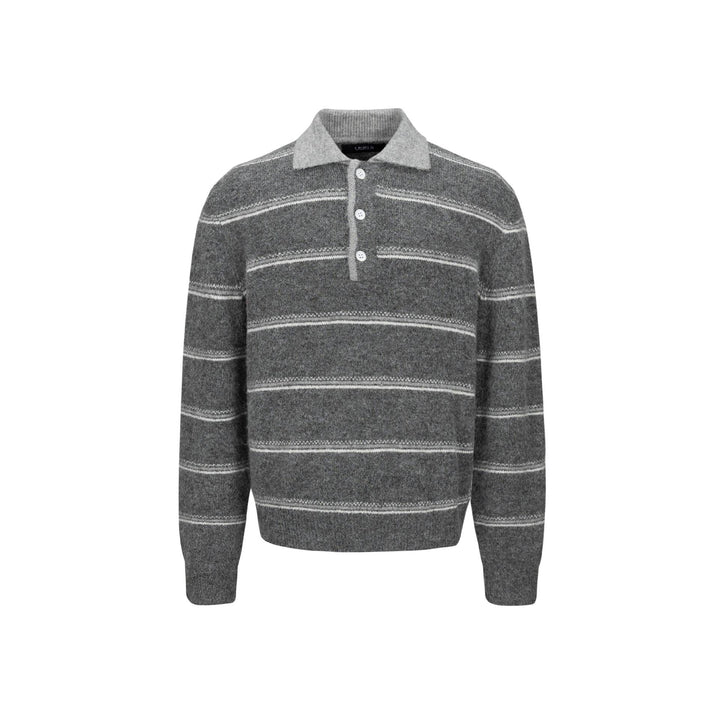Herren Grobgestrickter Polokragenpullover mit Halbdruckknopfblende und Streifenstruktur Echoarchiv