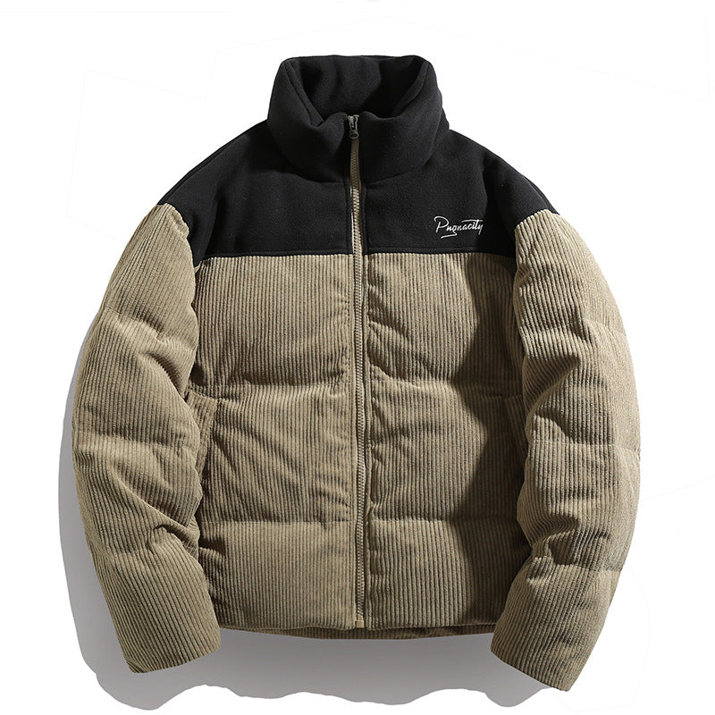 Unisex Wattierte Cord‑Steppjacke mit hohem Stehkragen und Kontrastoberteil Echo Archiv