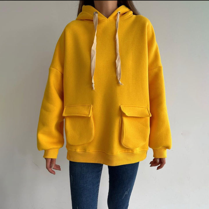 Damen nan Oversize-Kapuzenpullover mit aufgesetzten Klappentaschen und extra-langen Kordeln Echo Archiv