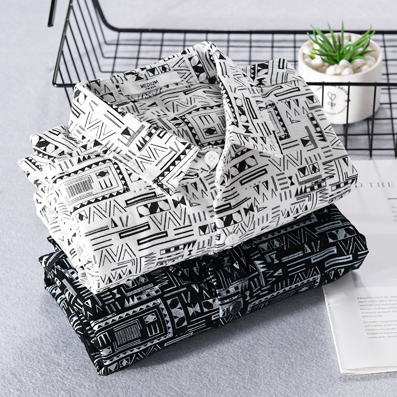 Herren Langarmhemd im Overshirt-Stil mit geometrischem Ethno‑Print Echoarchiv